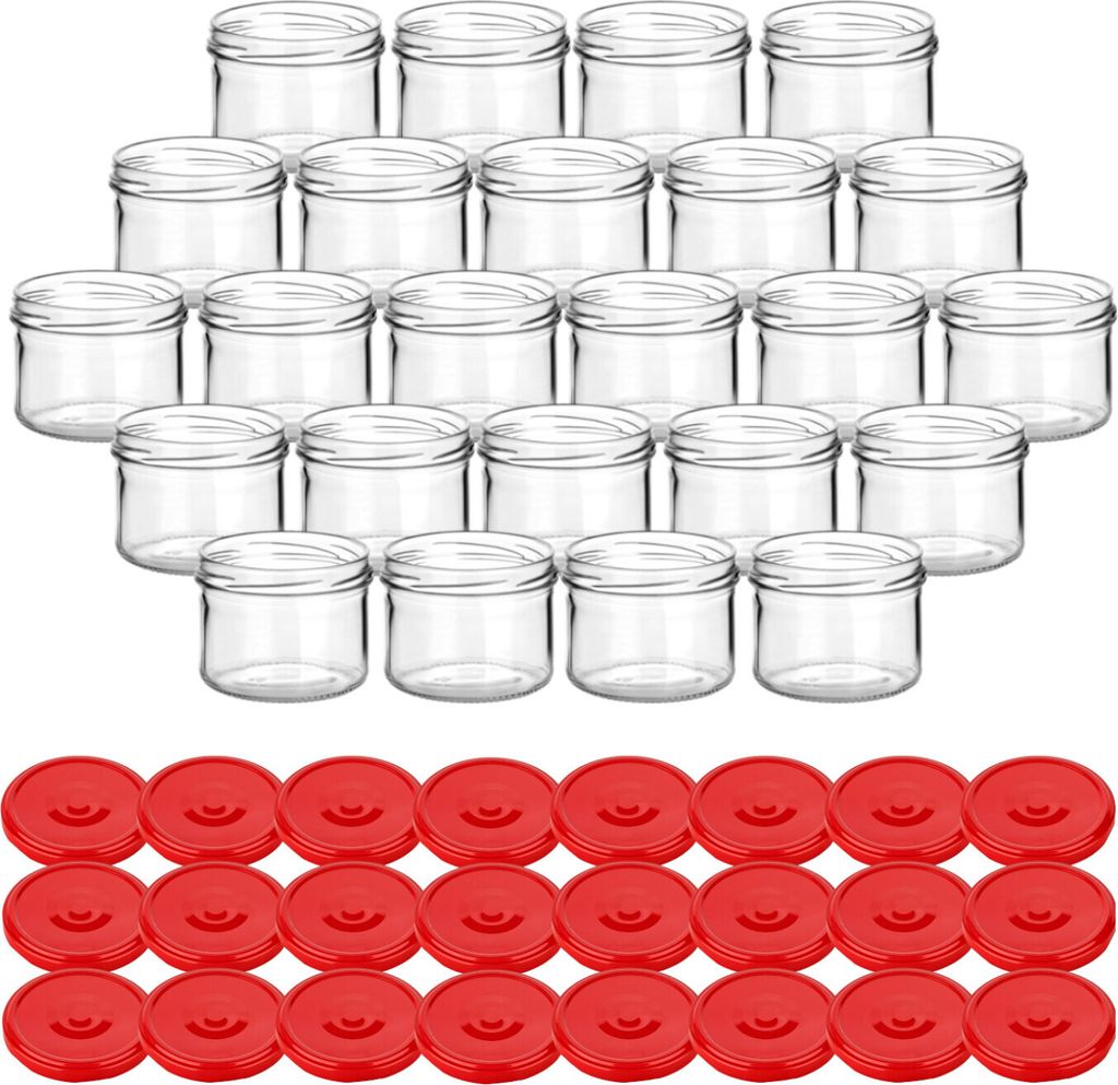gouveo 24er Set Einmachgläser 230 ml rund mit Schraubdeckel Produktbild 