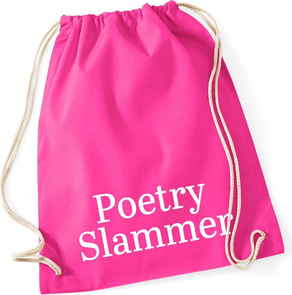 Huuraa Turnbeutel Poetry Slammer Schriftzug 12 Liter Fuchsia Baumwolle Rucksack Geschenkidee