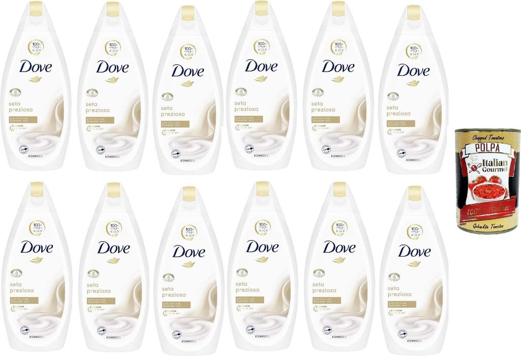 Dove bagnodoccia seta preziosa, mit Seideneffekt auf die Haut, Schaumbäder Bades bath shower foam, Weichheit und Pflege 12x 450 ml + Italian Gourm...