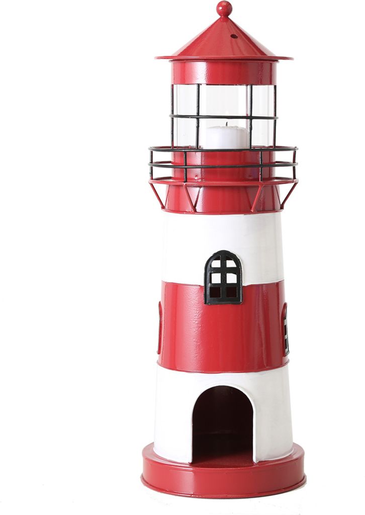 Laterne LEUCHTTURM rot weiß aus Metall Windlicht maritim Produktbild 1