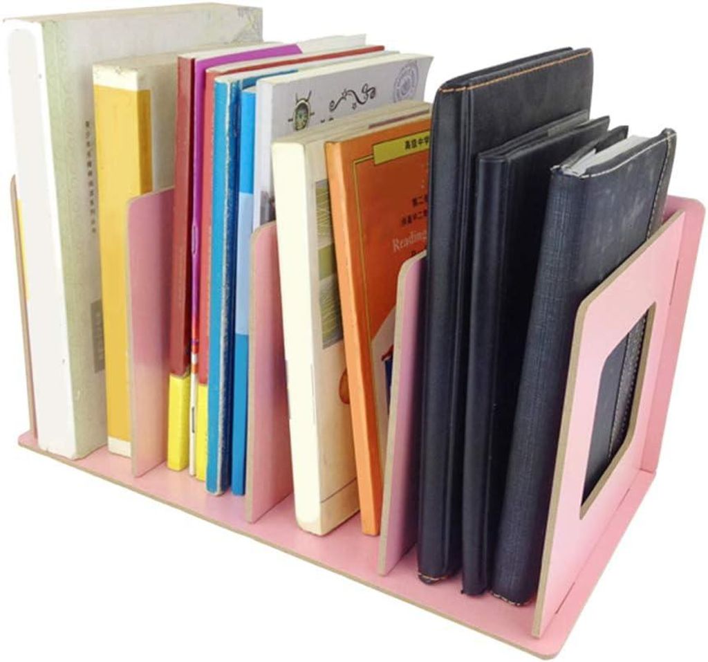 Eddwiin Holz Bücherregal DIY Desktop Regal Bücher DVD Storage Magazine Inhaber Studenten Kinder Erwachsene (Pink)