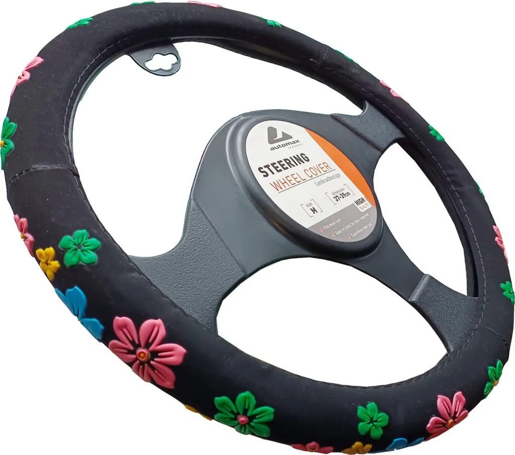 Coprivolante Floreale Nero Chic | Accessori Auto Donna Elegante 38cm