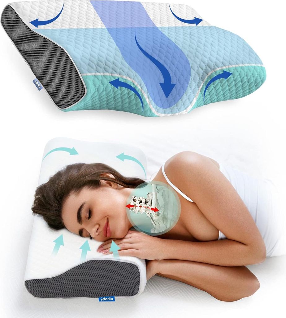 Premium Orthopädisches Nackenkissen – Derila Ergonomisches Memory Foam Kissen alle Schlafpositionen, Schmetterlingsdesign, Entlastet Nacken, Sch...