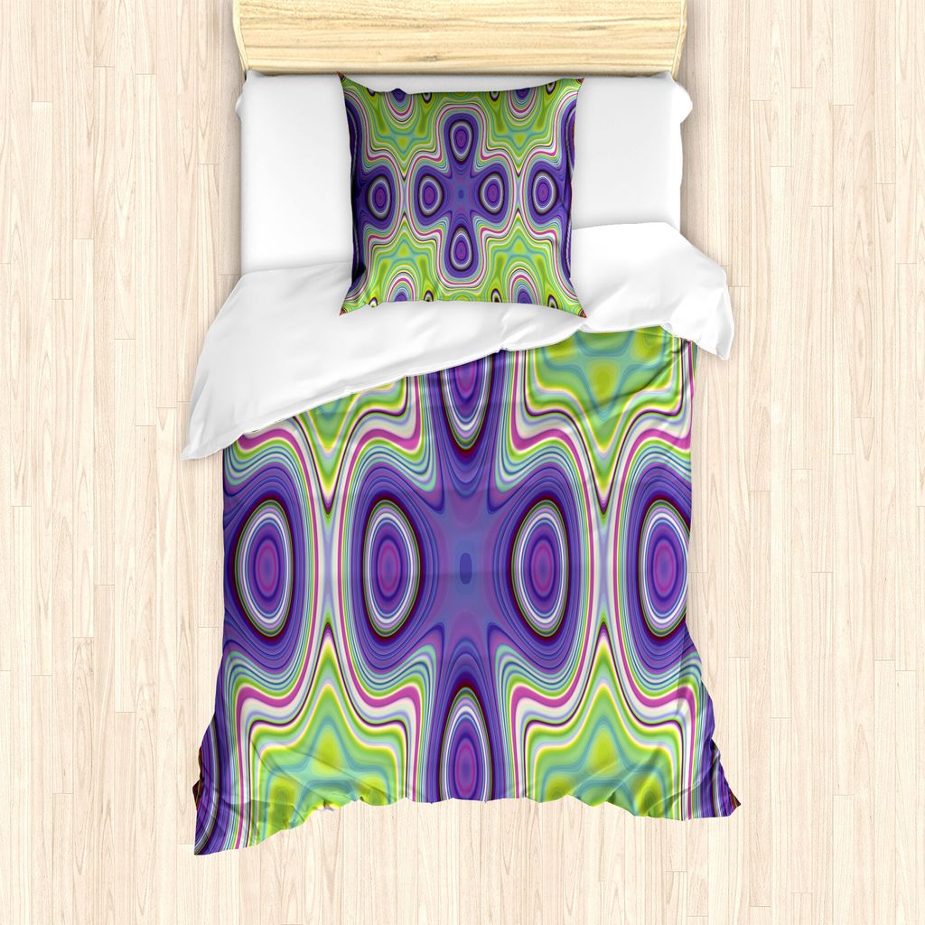 ABAKUHAUS Kunst Abstract Bettbezug Set für Einzelbetten, Hypnotic Motive Szene, Milbensicher Allergiker geeignet mit Kissenbezug, 135 cm x 200 cm ...
