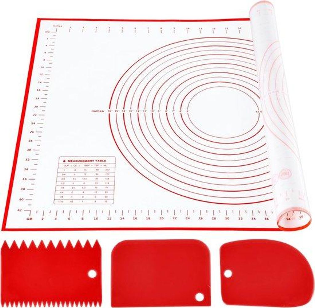 Famanu Teigunterlage 70 x 50 cm - mit Teigschneider, robust, wiederverwendbar, antihaftbeschichtet