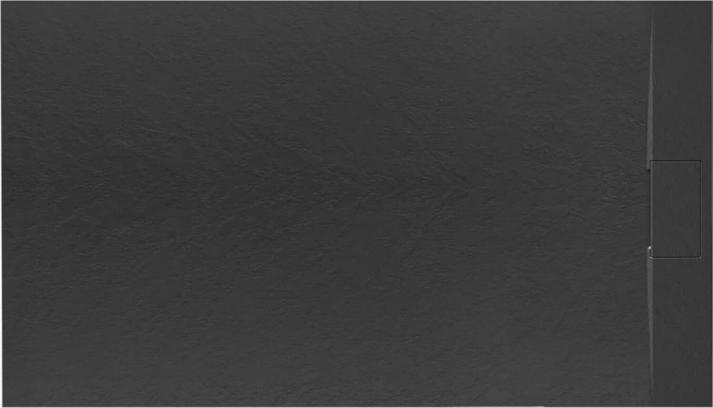 VBChome Duschwanne 80 x 120 x 2,5 cm Schwarz Steinstruktur Duschtasse Extra Flach Rechteckig Ablaufgarnitur Abdeckplatte SMC Verbundwerkstoff Unive...