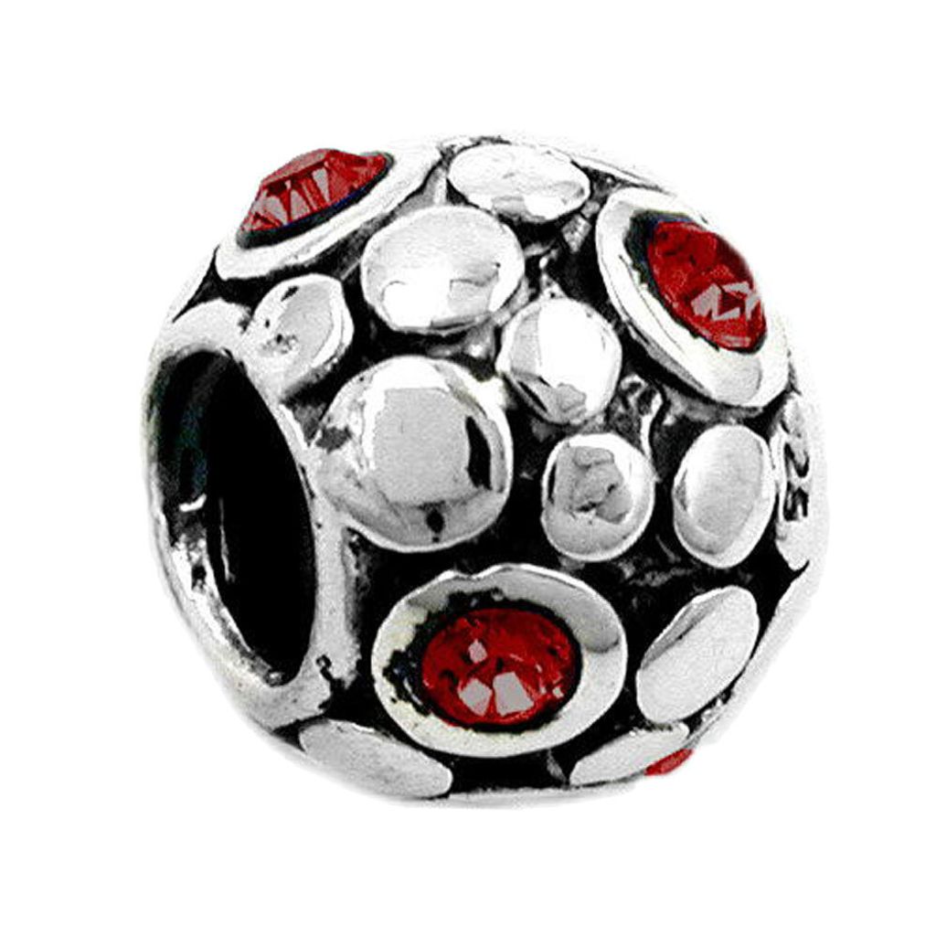 Anhänger 10x8mm Perle Bead mit Glassteinen rot rhodiniert Silber 925 silber 10x8mm