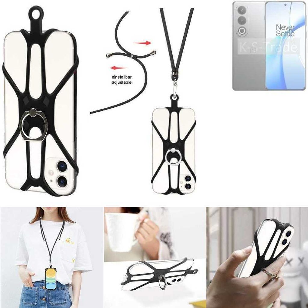 K-S-Trade 3in1 Handykette Handyband Handykordel Halsband Smartphone-Ring Handy-Ring kompatibel mit OnePlus Nord CE4 Fingerhalterung Handyring