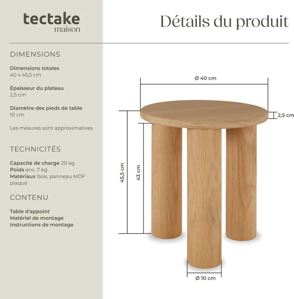 Table d'appoint stable SISI ronde chêne clair pour petit espace