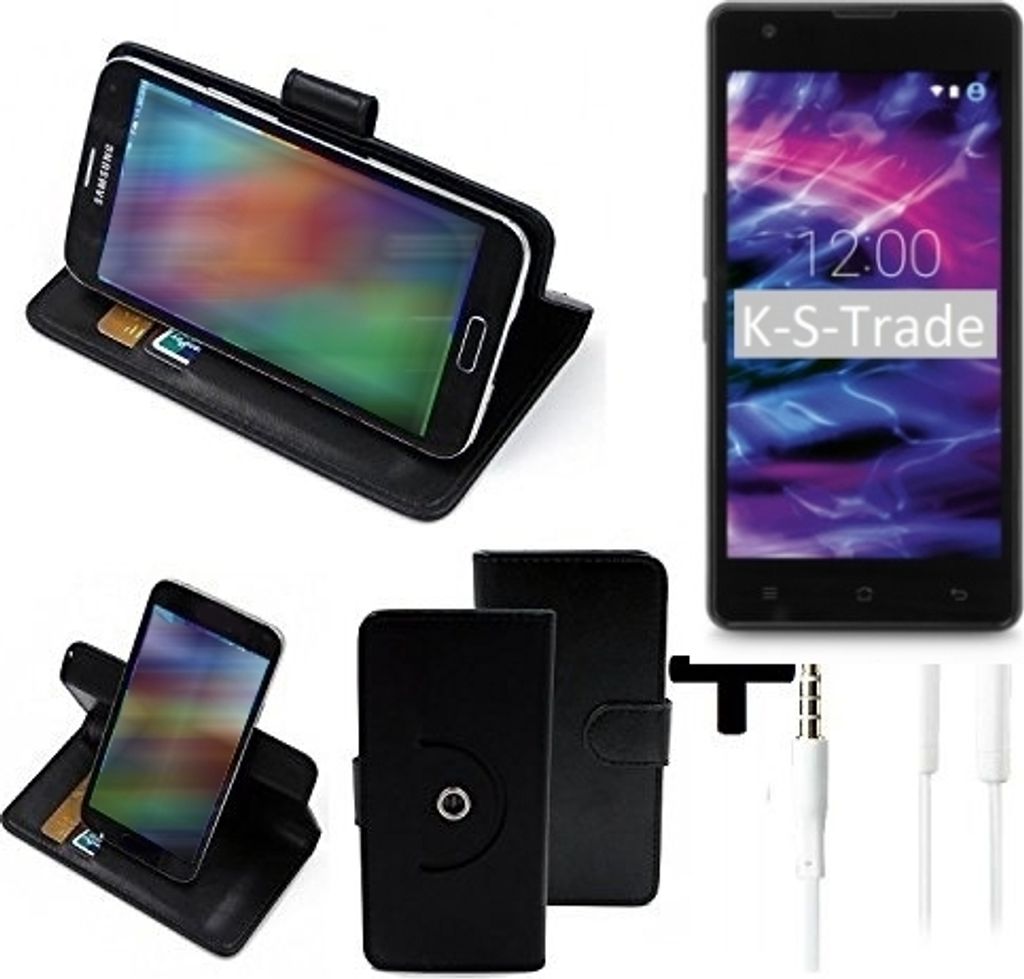 K-S-Trade Handy-Hülle Schutz-Hülle + Kopfhörer kompatibel mit Medion Life E5020 Handyhülle Flipcase Smartphone Cover Handy Schutz Tasche