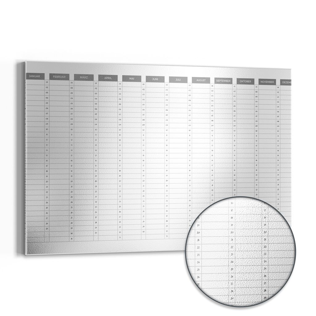 DEQORI Magnettafel Metall 60x40 cm 'Jahresplaner Weiß (DE)' Whiteboard Pinnwand Büro