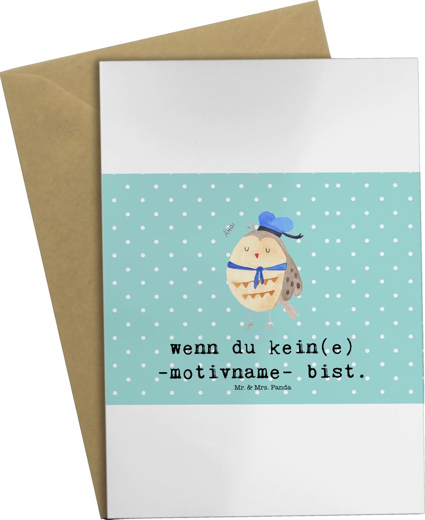 Mr. & Mrs. Panda Grußkarte Eule Matrose - Türkis Pastell - Geschenk, Owl, Verliebt, Ehe, osterkarten, osterkarte, hochzeitskarten, einladungskart...