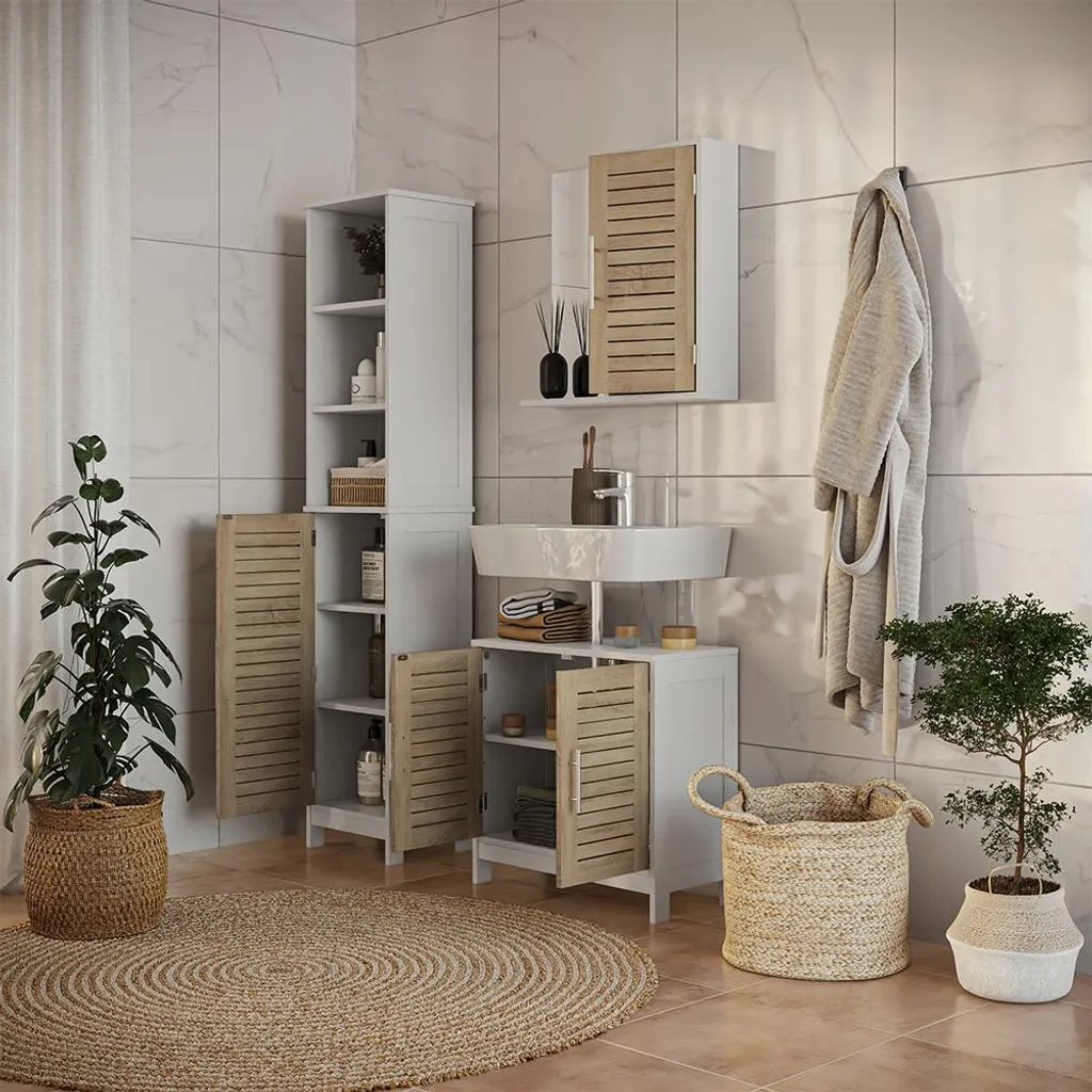 Ensemble salle de bain design blanc et chêne Vicco Looma 3 pièces robuste