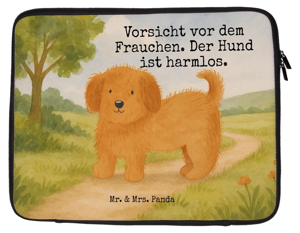Mr. & Mrs. Panda Laptop Tasche Hund Flauschig Design 27 x 36 cm - Weiß - Geschenk, Laptoptasche, Case, Hülle, Witzig, Niedlich, Hundebesitzer, Sp...