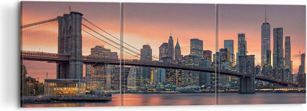 Bild auf Leinwand - Leinwandbild - New York Brücke Nacht - 120x40cm - Wand Bild - Wanddeko - Leinwanddruck - Bilder - Kunstdruck - Wanddekoration ...