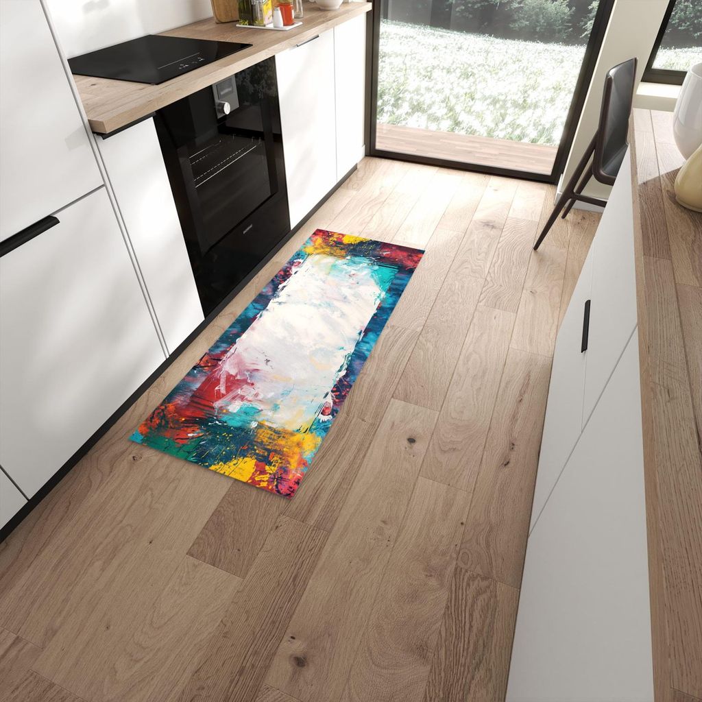 Küchenteppich 60x150cm rutschfest & abwischbar PVC Läufer - Abstrakte Kunst Form