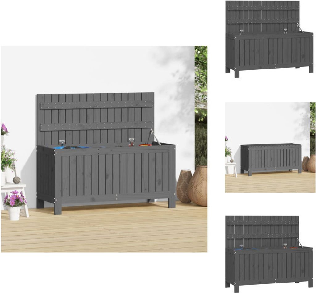 vidaXL Gartentruhe Grau 108x42,5x54 cm Massivholz Kiefer - Gartenboxen