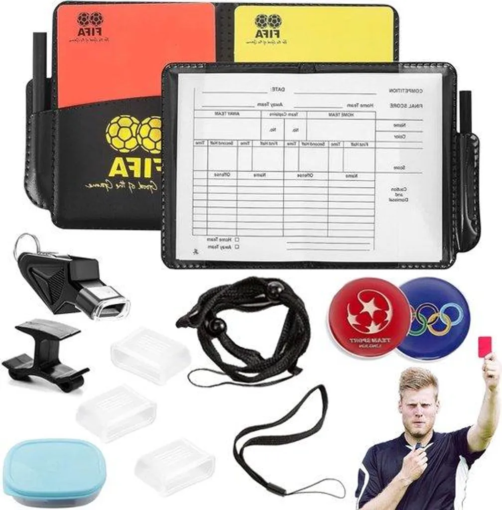 Équipement Arbitre Complet : Set de Cartons, Sifflet Métal et Étui Noir