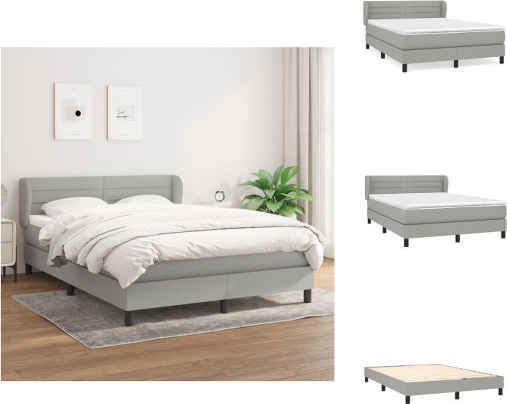 vidaXL Boxspringbett mit Matratze Hellgrau 140x190 cm Stoff - Betten & Bettgestelle