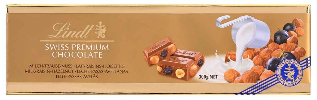 Lindt Swiss Premium Čokoláda, mliečna s hrozienkami a Obrázok produktu 