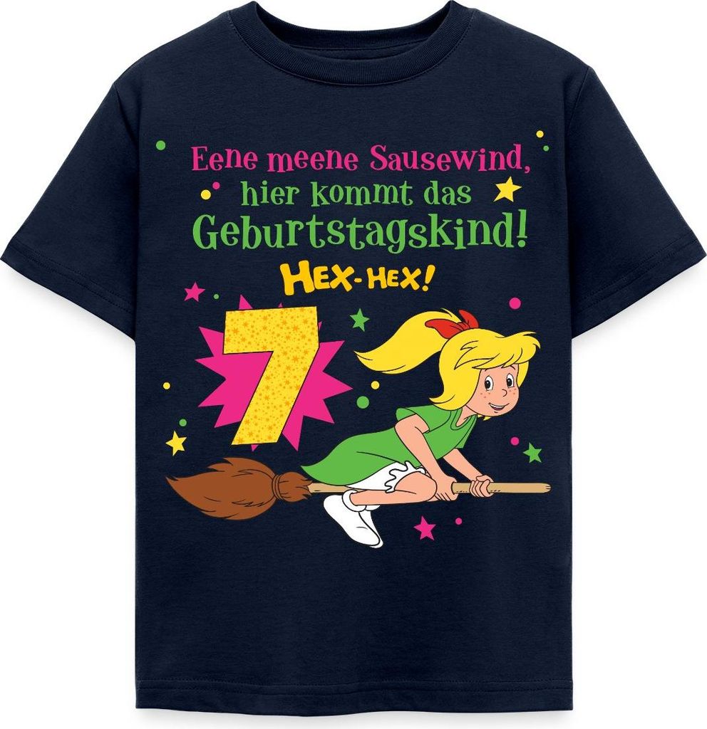 Spreadshirt Bibi Blocksberg Geburtstagsdesign 7 Jahre Kinder T-Shirt, 98/104 (3-4 Jahre), Navy