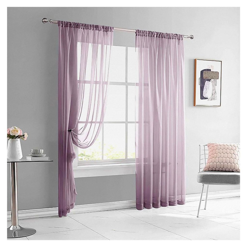 2 Stück Vorhänge für das Wohnzimmer, halbtransparent, einfarbig, Stangendurchzug, 140x260cm (BxL), Lila