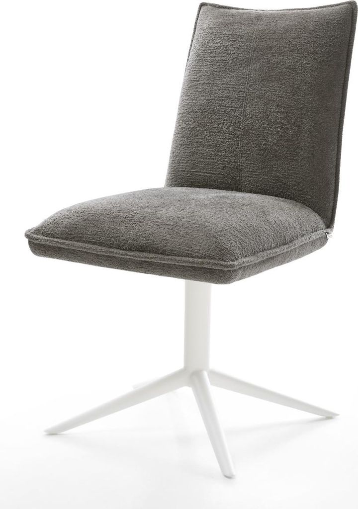 DELIFE Drehstuhl Lelio-Flex Bouclé Soft Schlamm Fußkreuz Weiß 360° drehbar Wippfunktion Taschenfederkern