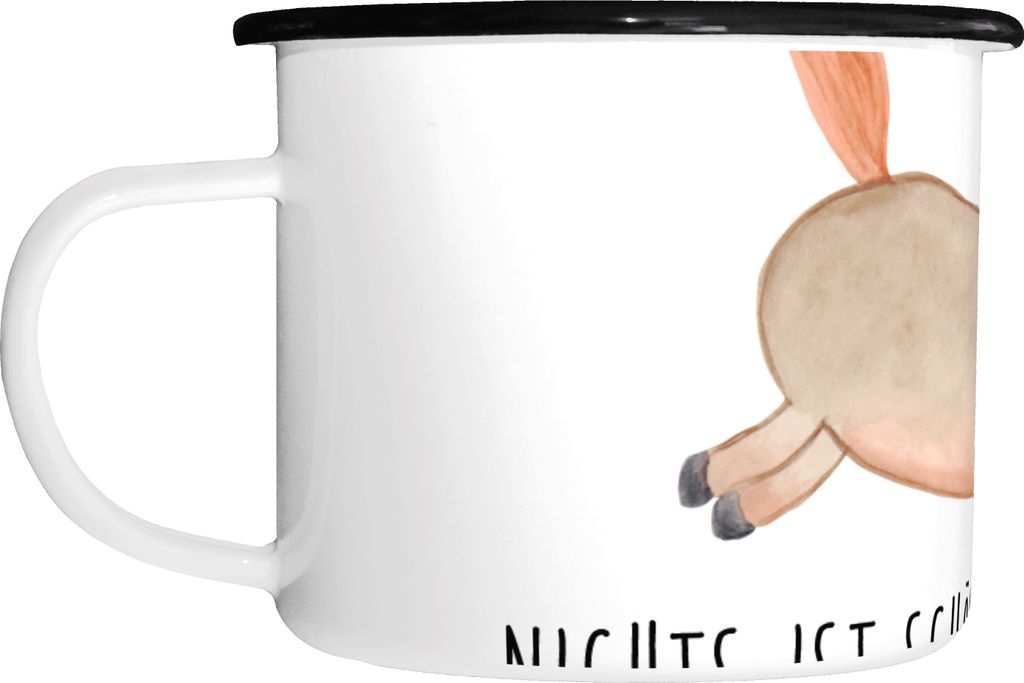 Mr. & Mrs. Panda Pott Pferd Springen - Weiß - Geschenk, Emaille Becher, Pferde, Pony, Tasse Aus, Reiten, Bauernhof, Pferdestall, Haferl, Teetasse,...
