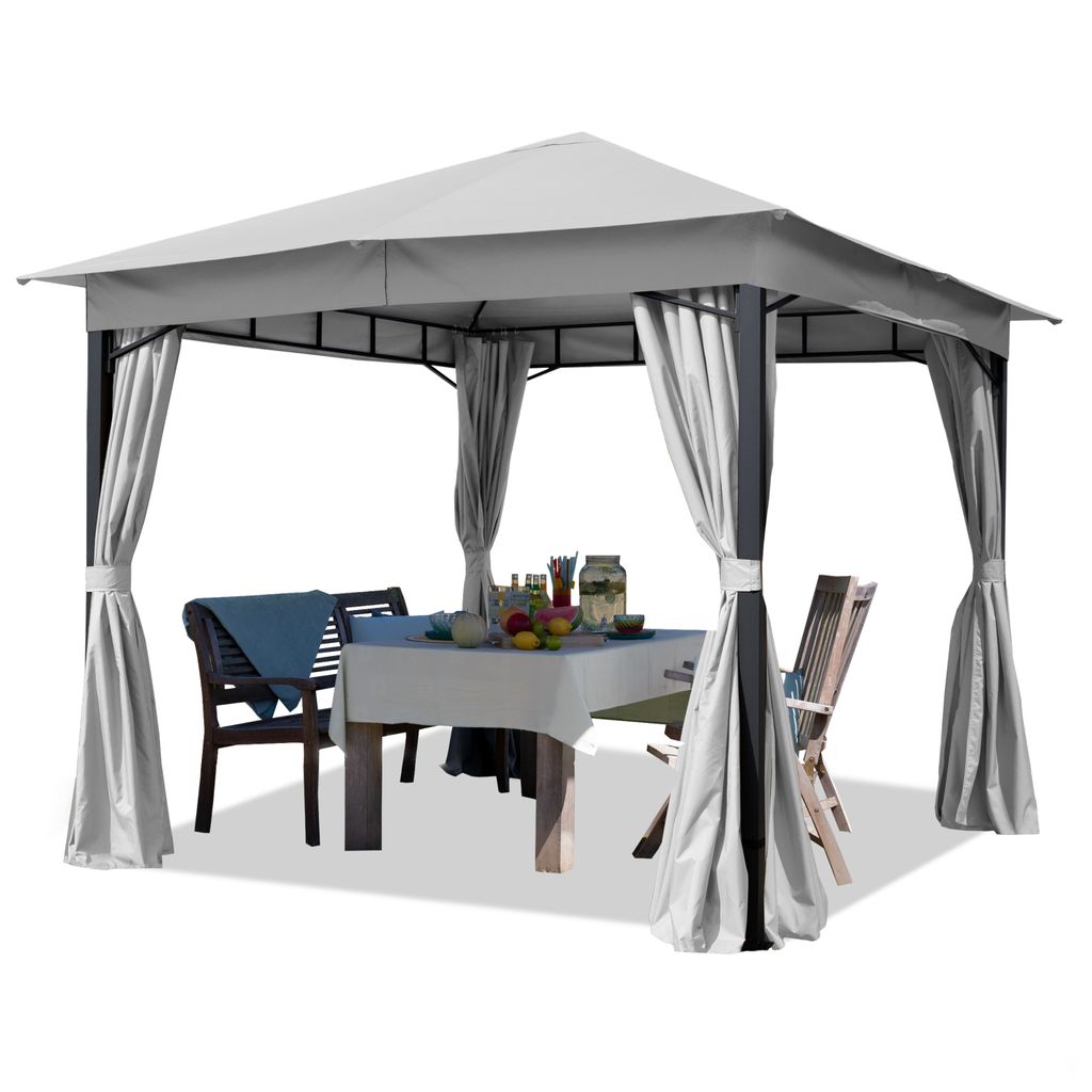Gartenpavillon 3x3 m ca. 180g/m² Dachplane Pavillon mit 4 Seitenteilen grau