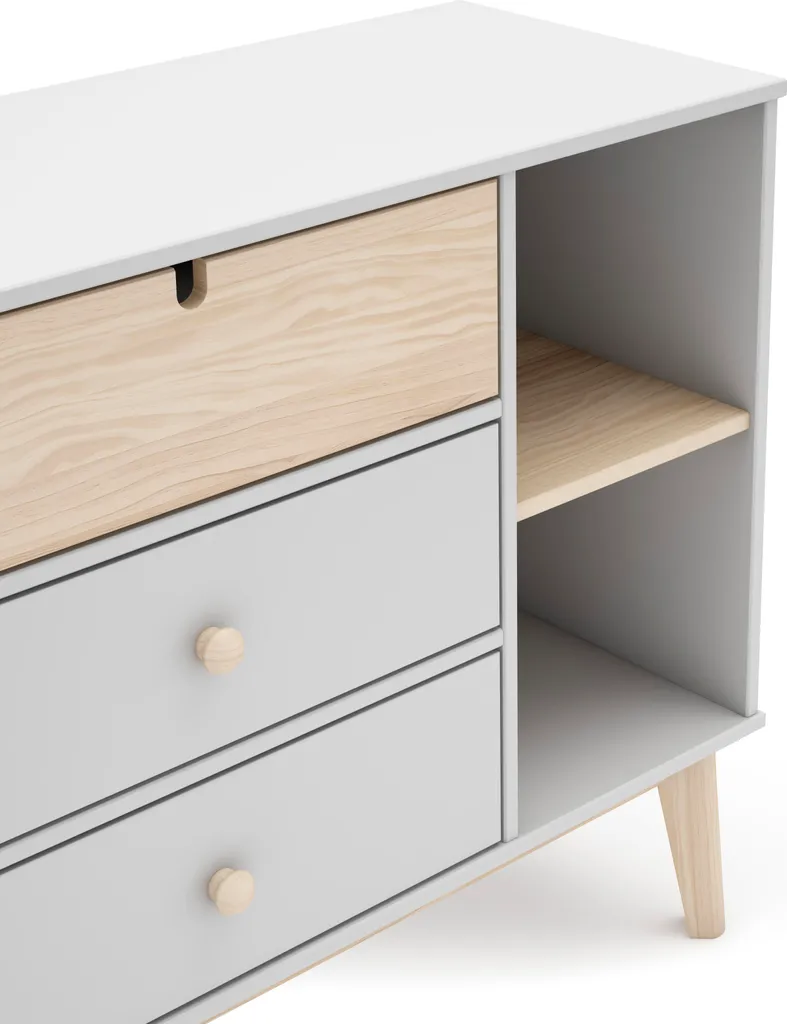 Commode de Rangement L90 cm Estefania avec 3 Tiroirs et Niches Ouvertes
