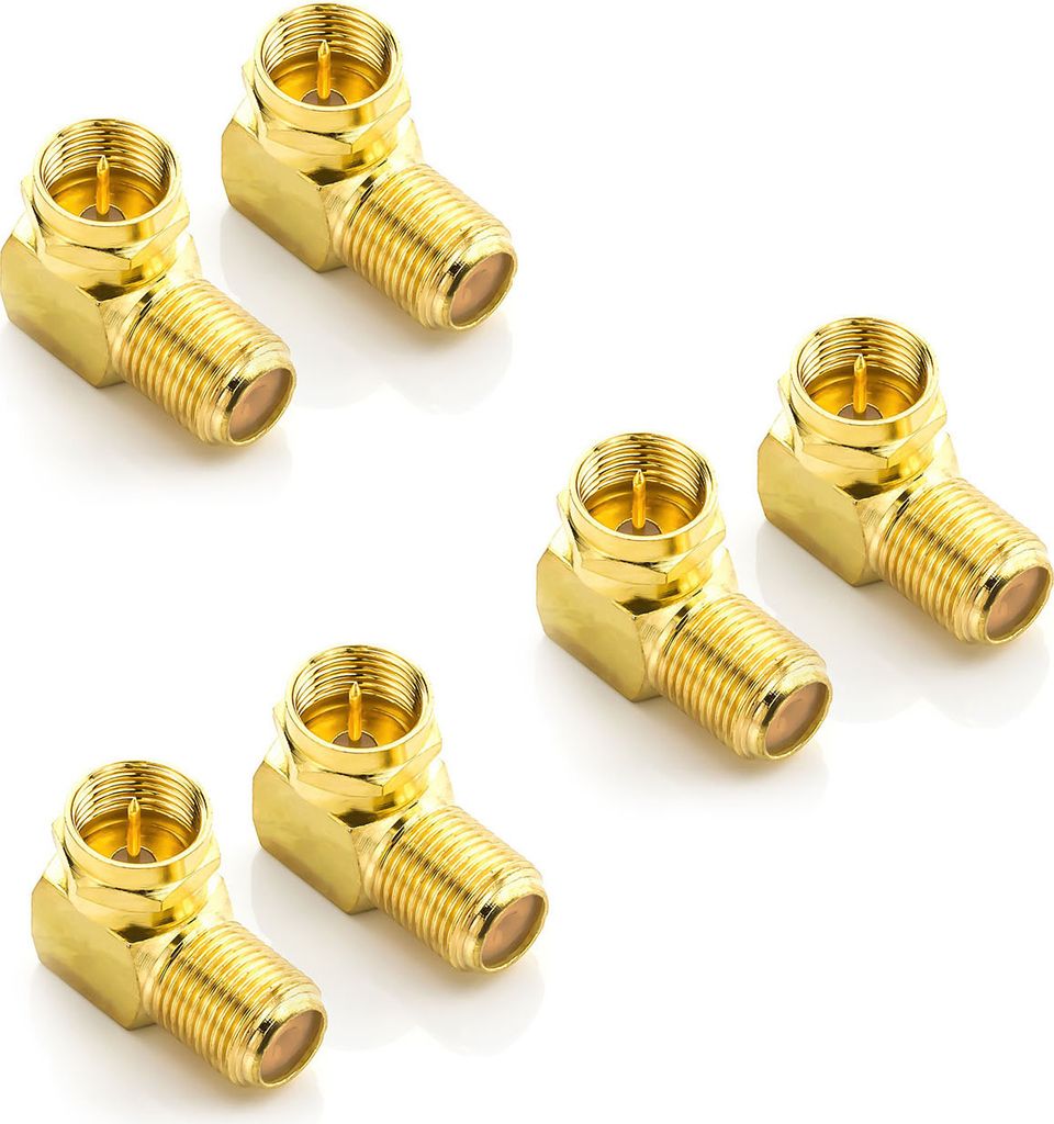deleyCON 6x Sat-Winkel-Adapter 90° Grad für Koaxialkabel 7mm F-Adapter F-Buchse Sat-Kabel Kupplung F-Winkelstecker Winkeladapter - 6 Stück