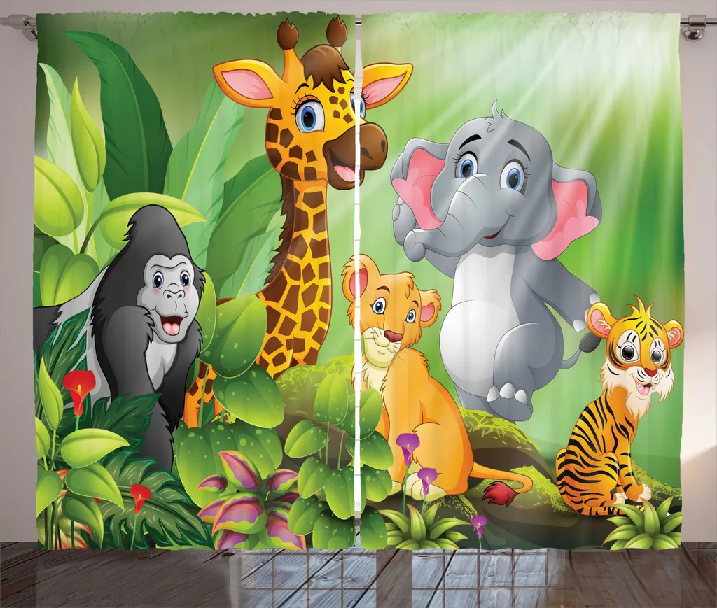 Rideau animaux sauvages multicolore en tissu haute qualité 280x225 cm