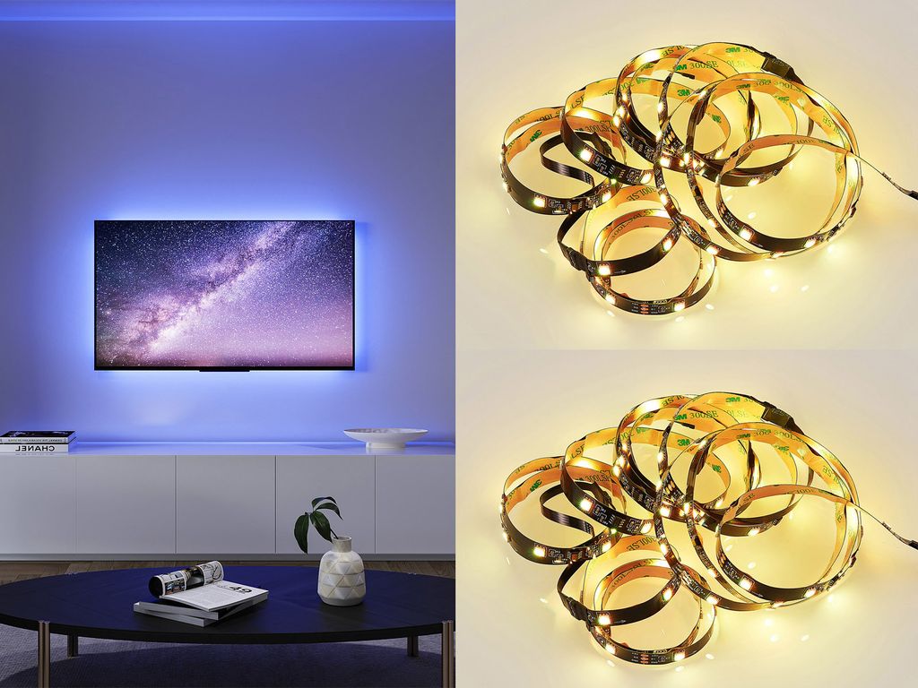 RGBWW LED Stripes TV & PC Hintergrundbeleuchtung im Jugendzimmer Wohnzimmer 3m