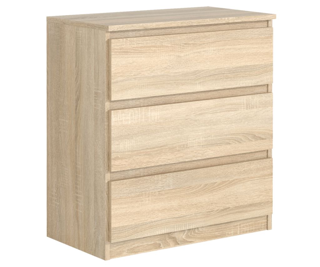A chest of drawers with three drawers, shown from a three-quarter angle against a white background.