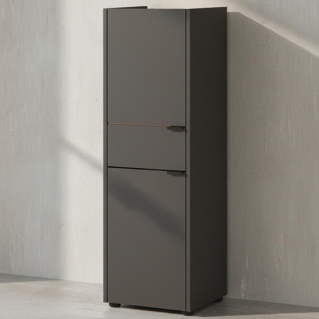 Schrank mit Schublade, 34x34x111, Navarra-Eiche, Leise Schließtechnik, Kollektion "Avis" für Bad. Farbe: Anthrazit-Beige | Kadima Design