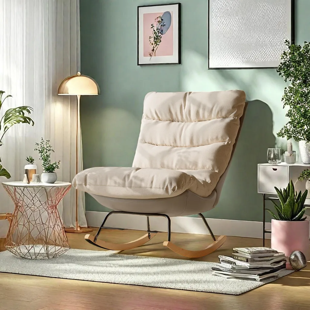 Poltrona a Dondolo per Studio e Ufficio: Lino e Design Bicolore - 2
