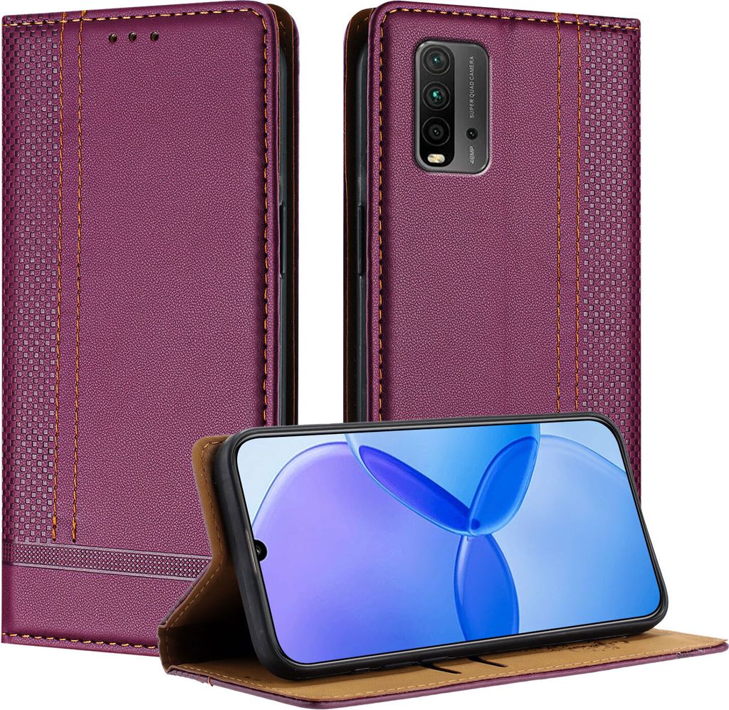 Handyhülle für Xiaomi Poco M3 /Redmi 9T Leder Flip Klappbare Schutzhülle mit Standfunktion Lila