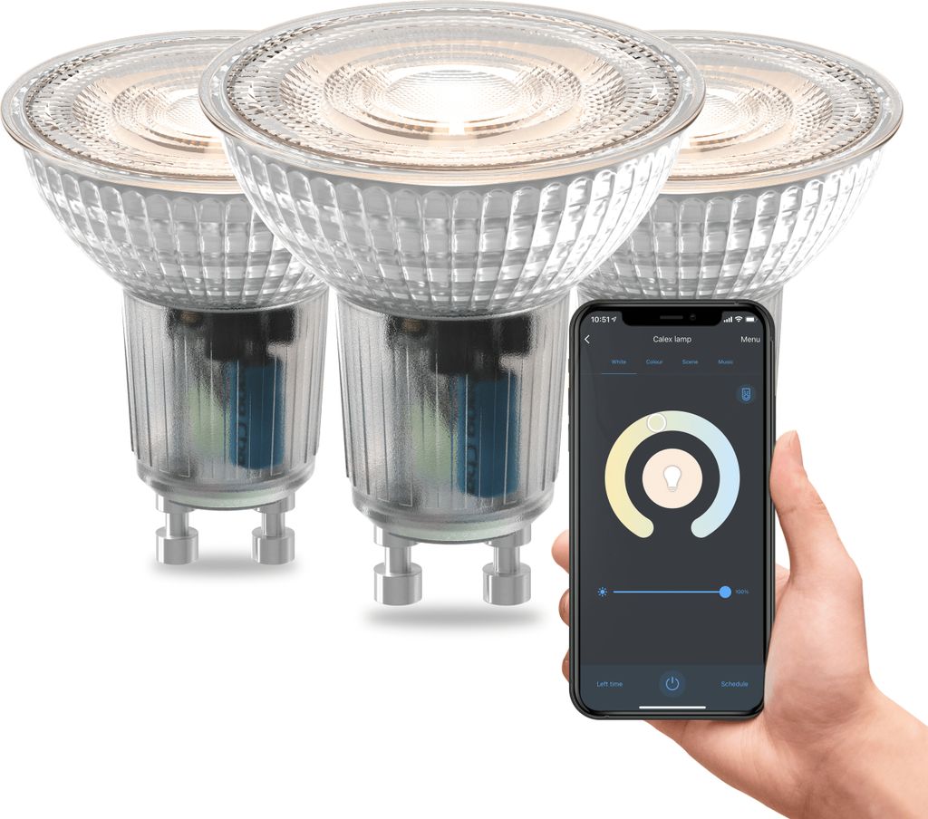 Calex Smart LED Spot, GU10, PAR16, kalt- bis warmweißes Licht, dimmbar, WLAN App- & Sprachsteuerung, 3er Pack
