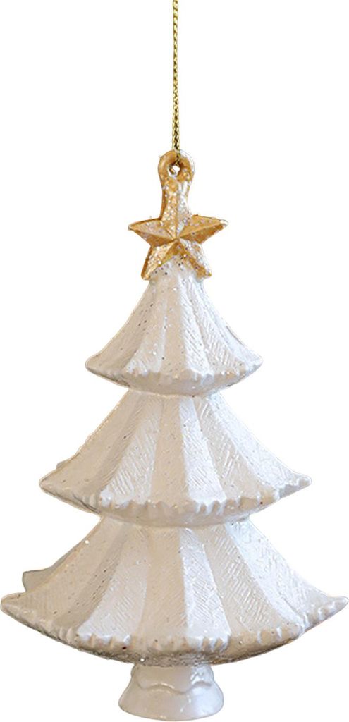 Weihnachtsbaumschmuck aus weißem Kunststoff: Baum, Schneemann, Glocke, Schneeflocke und Nussknacker – die perfekte Dekoration für Ihr Zuhause.