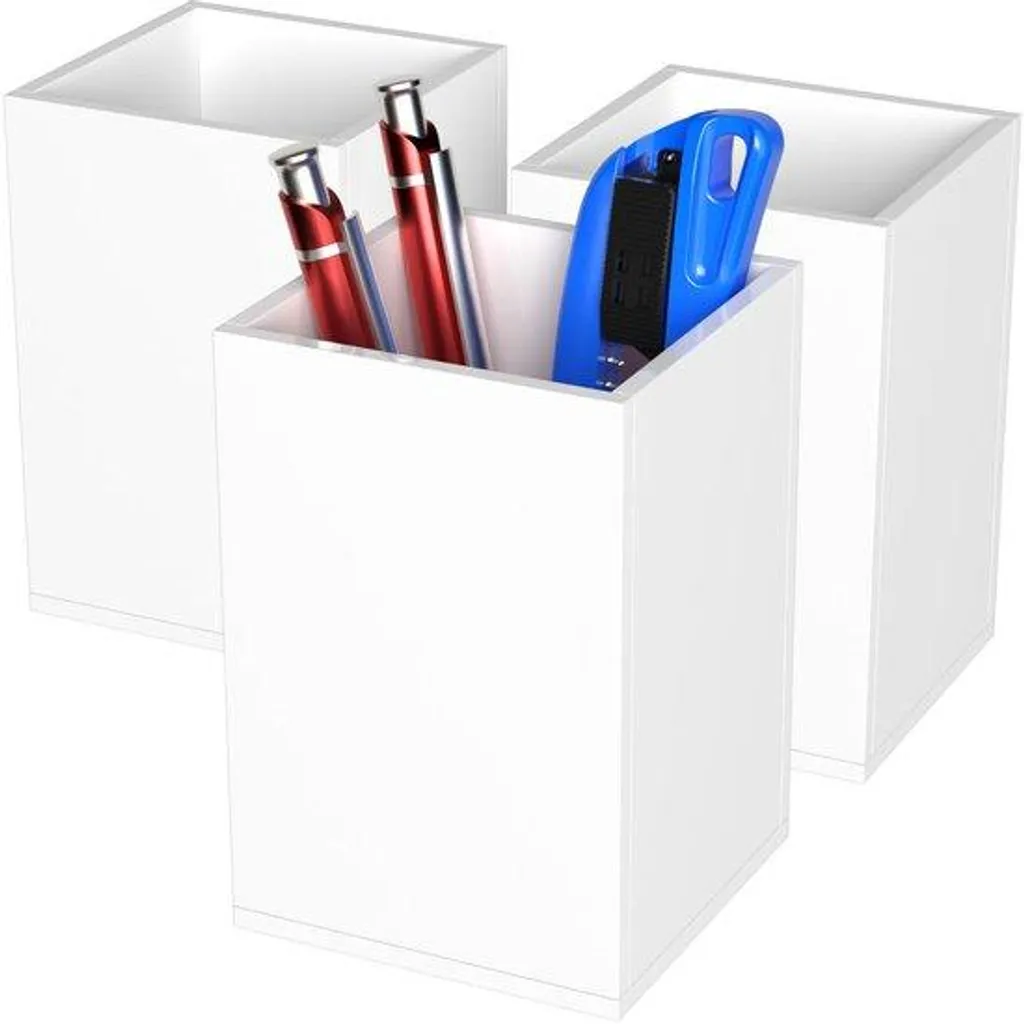 Lot de 3 porte-stylos en acrylique blanc 7,6x7,6x10,9 cm pour bureau