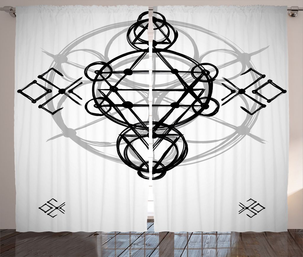 ABAKUHAUS Grau Rustikaler Vorhang, Sketch Illustration, Wohnzimmer Universalband Gardinen mit Schlaufen und Haken, 280 x 175 cm, Schwarz Weiß Grau