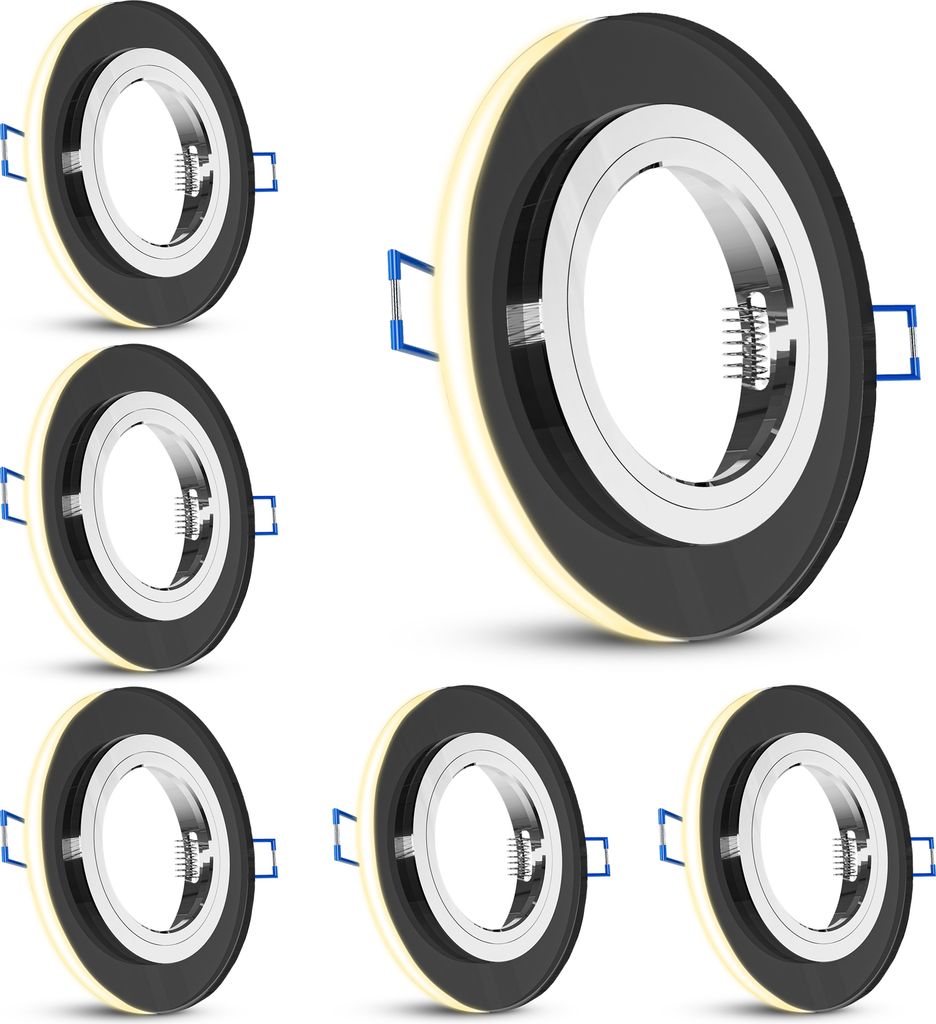 SSC-LUXon YAPU 6 Stück Einbauspot mit LED Ring schwarz rund - spiegelnde Einbau Deckenleuchten für GU10 / Module inkl. Fassung