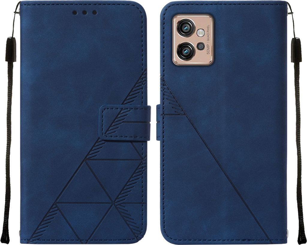 Moto G32 Hülle, Schlank Prägung Flip Leder Kartenfächer Schutzhülle mit Ständer für Motorola Moto G32 Blau