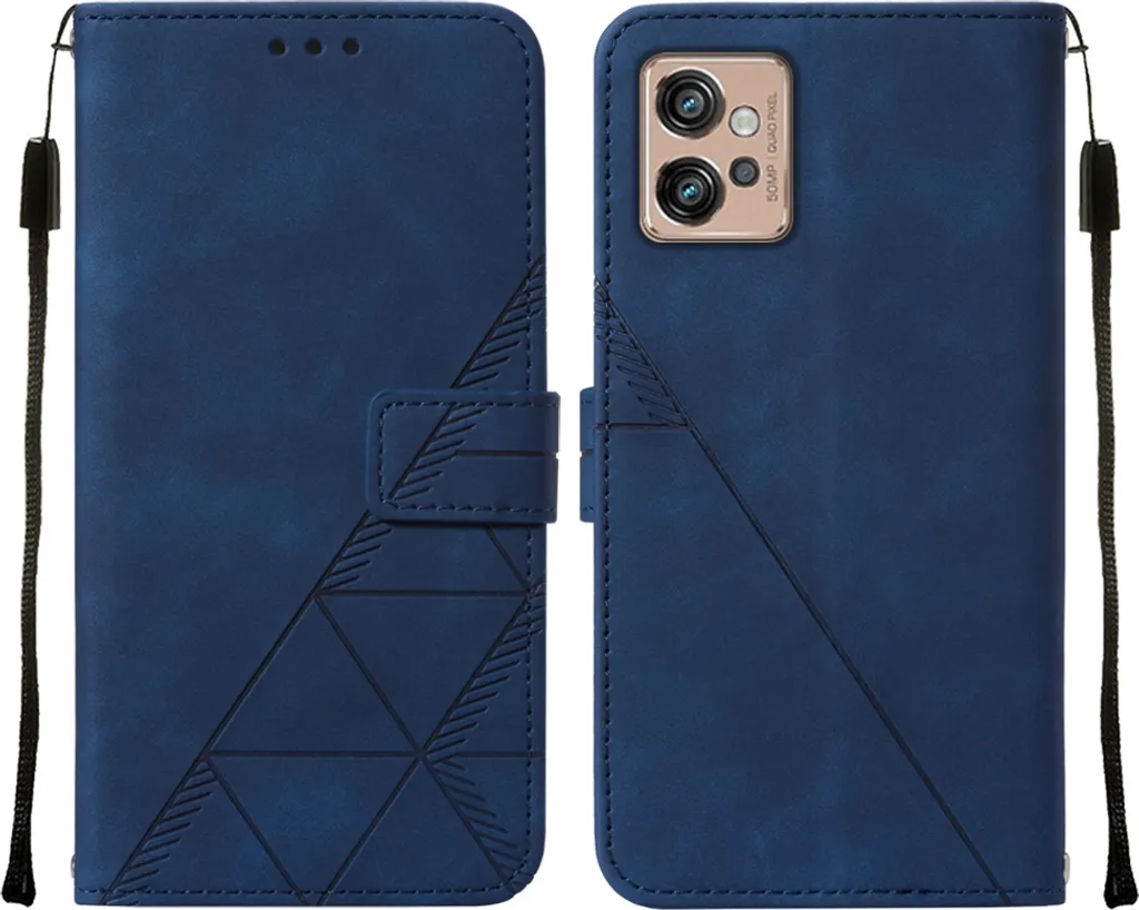 Custodia in pelle flip per Motorola Moto G32 custodia con design a portafoglio con goffratura, porta carte e supporto blu
