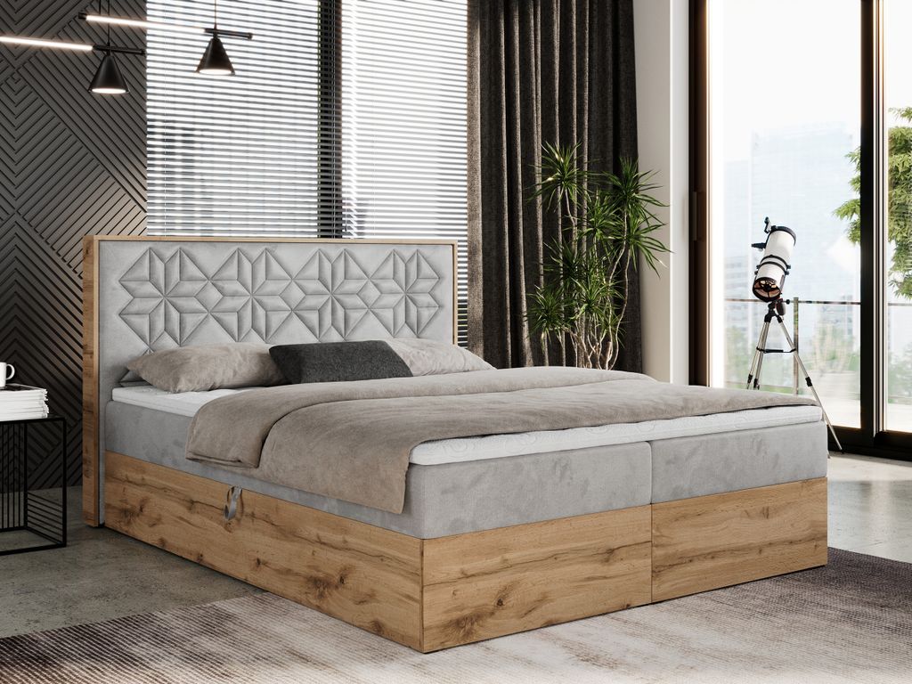 Boxspringbett 160x200 mit Bettkasten, Polsterbett 160x200 mit Matratze H3, Boxspringbett 160x200 mit Kopfteil, Boxspringbett mit Massivholz - Nessi...