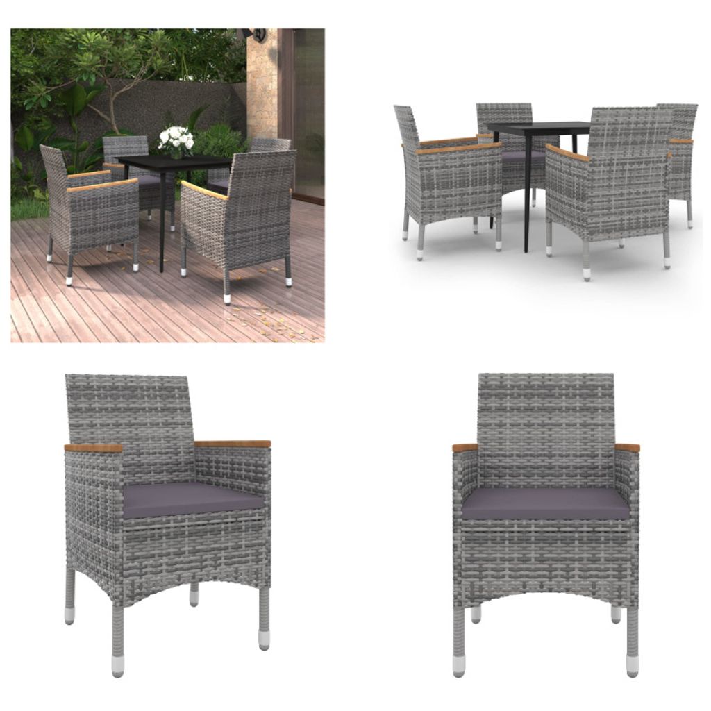 vidaXL 5 tlg. Garten Essgruppe mit Auflagen Poly Rattan und Glas - Garten-Essgruppe - Garten-Essgruppen - Outdoor-Essgruppe - Gartentisch Und Stuhl