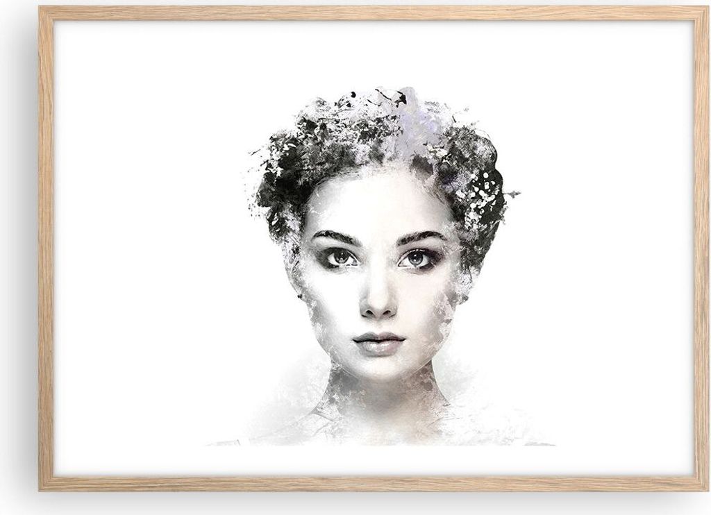 Gerahmtes Poster - Rahmen in heller Eiche - Schön Frau Gesicht - 70x50 cm - Wand Bild - Wanddeko - Wandbilder - Kunstposter - Wandposter - Bilderr...