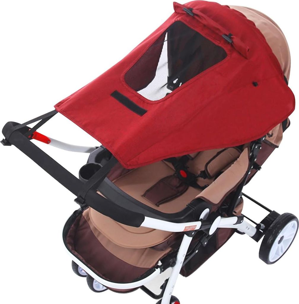 Universelle Kinderwagen-Sonnenschutz - Tragbarer Buggy-Sonnenschirm - UV-Schutz - Dachfenster-Design (Weinrot)