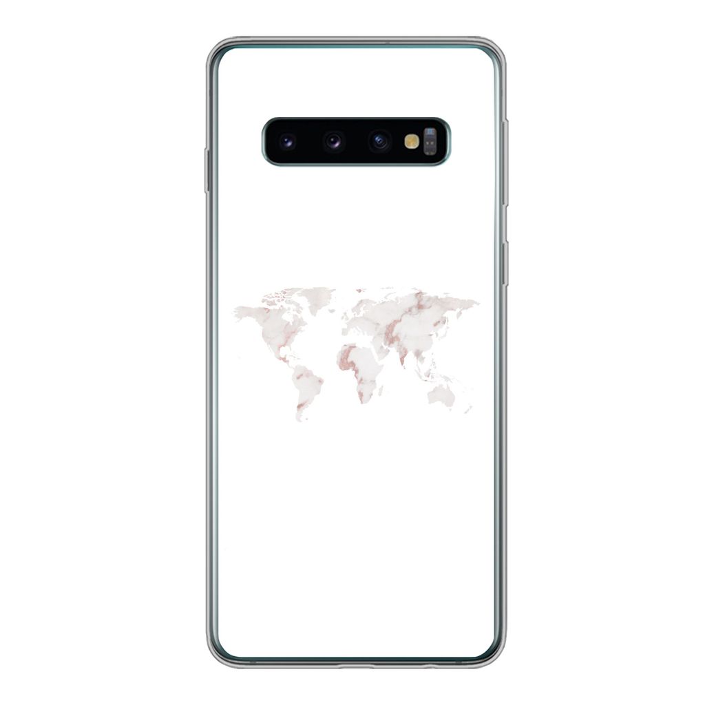 MuchoWow Handyhülle Schutzhülle Hülle für Samsung Galaxy S10 Weltkarte - Marmor - Karte Silikon Softcase Handy Hülle - Handytasche
