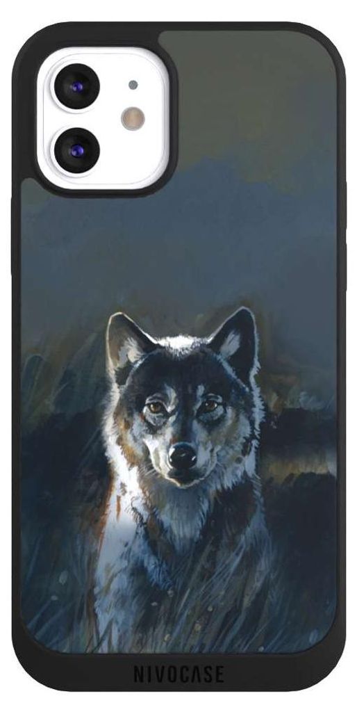 NIVOCASE Handyhülle für Apple iPhone 12 Hülle NIVOpure Case Schwarz Malerei Natur Wolf